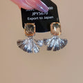Copper Ginkgo Leaf Zircon Square Pendant Drop Earrings For Women Light Luxury OL Style view 2
