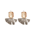 Copper Ginkgo Leaf Zircon Square Pendant Drop Earrings For Women Light Luxury OL Style view 5