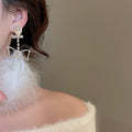 Light Luxury Feather Bow Drop Earrings With Silver Pins And Rhinestone Accents view 3