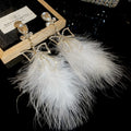 Light Luxury Feather Bow Drop Earrings With Silver Pins And Rhinestone Accents view 2