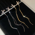 Light Luxury Copper Zircon Letter X Tassel Drop Earrings With Silver Posts view 4