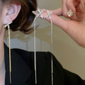 Light Luxury Copper Zircon Letter X Tassel Drop Earrings With Silver Posts view 1