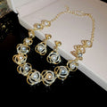 Court Style Rhinestone Flower Faux Pearl Stud Earrings Necklace Jewelry Set Elegant Light Luxury view 2