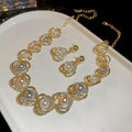 Court Style Rhinestone Flower Faux Pearl Stud Earrings Necklace Jewelry Set Elegant Light Luxury view 4