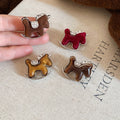 Rhinestone Flocked Resin Horse Brooch Vintage Light Luxury OL Clothing Accessory view 2