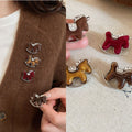 Rhinestone Flocked Resin Horse Brooch Vintage Light Luxury OL Clothing Accessory view 1