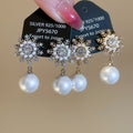 Light Luxury French Snowflake Zircon Faux Pearl Stud Earrings For Women view 4