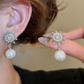 Light Luxury French Snowflake Zircon Faux Pearl Stud Earrings For Women view 3