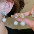 Light Luxury French Snowflake Zircon Faux Pearl Stud Earrings For Women view 1