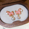 Gold Plated Silver Needle Zircon Horse Faux Pearl Stud Earrings Cute Zodiac Light Luxury Jewelry view 1