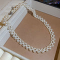 Stainless Steel Beaded Faux Pearl Sweater Necklace Vintage Elegant Round Geometric Clavicle Chain view 4