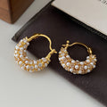 Gold Plated Zircon Round Faux Pearl Drop Earrings Chic Geometric Elegant Fashion Jewelry for Women view 3