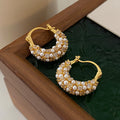 Gold Plated Zircon Round Faux Pearl Drop Earrings Chic Geometric Elegant Fashion Jewelry for Women view 1