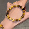 Gold Plated Zircon Tiger Eye Heart Bead Bangle, Maillard Vintage Luxury Bracelet For Women view 3