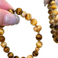Gold Plated Zircon Tiger Eye Heart Bead Bangle, Maillard Vintage Luxury Bracelet For Women view 5