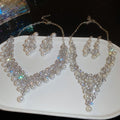 Court Style Rhinestone Flower Faux Pearl Tassel Necklace Stud Earrings Jewelry Set For Brides view 3