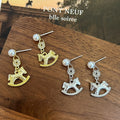 Light Luxury Gold Alloy Pearl Coin Rhinestone Rocking Horse Pendant Stud Earrings For Women view 2