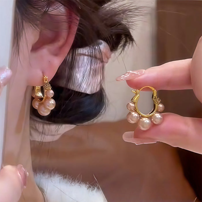 Gold Plated Zircon Flower Faux Pearl Earrings Vintage Elegant Light Luxury Ear Clips For Women