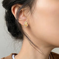 Gold Plated Silver Needle Zircon Gourd Stud Earrings Chinese Retro Geometric Artificial Crystal Jewelry view 2