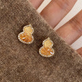 Gold Plated Silver Needle Zircon Gourd Stud Earrings Chinese Retro Geometric Artificial Crystal Jewelry view 1