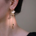 Copper Tiger Eye Ginkgo Leaf Tassel Drop Earrings Vintage OL Style view 4