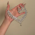 Rhinestone Flower Faux Pearl Necklace And Stud Earrings Jewelry Set Elegant Court Style view 4