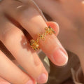 Gold Plated Copper Hollow Flower Open Ring Minimalist Light Luxury Index Finger Jewelry view 2