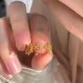 Gold Plated Copper Hollow Flower Open Ring Minimalist Light Luxury Index Finger Jewelry view 4