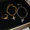 French Light Luxury Copper Zircon Cross Star Geometric Bangle Elegant Women's Jewelry view 4
