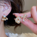 Gold Plated Silver Needle Zircon Star Faux Pearl Stud Earrings Elegant Light Luxury Style view 2