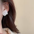 Elegant Faux Pearl Flower Heart Oil Drip Stud Earrings Jewelry Set For Women view 4