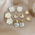 Elegant Faux Pearl Flower Heart Oil Drip Stud Earrings Jewelry Set For Women view 3