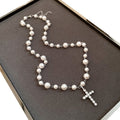 Sweet Cool Faux Pearl Rhinestone Cross Sweater Necklace For Women, Geometric Light Luxury Choker view 5