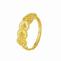 24K Sand Gold Plated Copper Coin Open Ring New Chinese Vintage Geometric Round Finger Jewelry view 5