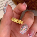 24K Sand Gold Plated Copper Coin Open Ring New Chinese Vintage Geometric Round Finger Jewelry view 1