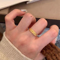 24K Sand Gold Plated Copper Coin Open Ring New Chinese Vintage Geometric Round Finger Jewelry view 2