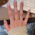 24K Sand Gold Plated Copper Coin Open Ring New Chinese Vintage Geometric Round Finger Jewelry view 4