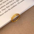 24K Sand Gold Plated Copper Coin Open Ring New Chinese Vintage Geometric Round Finger Jewelry view 3