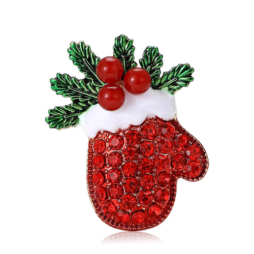 Alloy Rhinestone Enamel Christmas Glove Brooch Pin For Coats