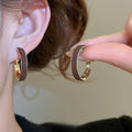Korean Velvet Round Hoop Earrings With Silver Pins, Retro Maillard Minimalist Geometric Jewelry view 1