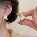Brushed Round Copper Stud Earrings With Silver Pins Minimalist Geometric Light Luxury Style view 4