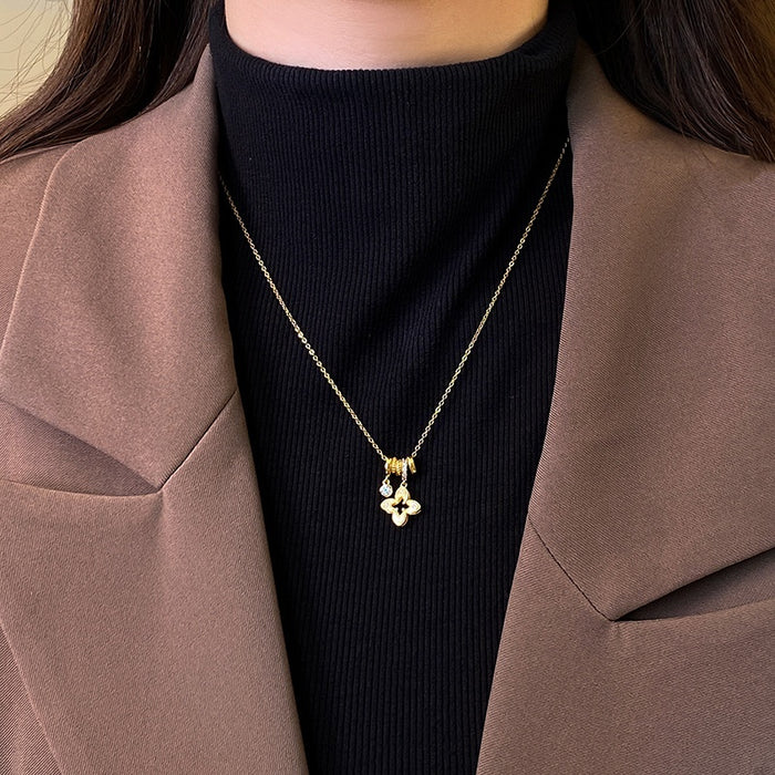 Gold Plated Copper Zircon Flower Necklace Light Luxury Minimalist Everyday Clavicle Chain
