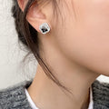 Copper Geometric Round Tiger Eye Zircon Stud Earrings, Light Luxury Retro Maillard Style view 4