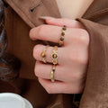 Gold Plated Tiger Eye Round Open Ring, Maillard Vintage Geometric Index Finger Jewelry view 4