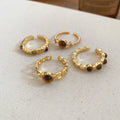 Gold Plated Tiger Eye Round Open Ring, Maillard Vintage Geometric Index Finger Jewelry view 3