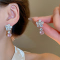 Copper Zircon Round Flower Necklace And Stud Earrings Jewelry Set For Women In Court Luxury Style view 4