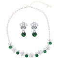 Copper Zircon Round Flower Necklace And Stud Earrings Jewelry Set For Women In Court Luxury Style view 5