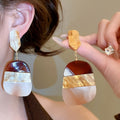 Fashion OL Style Acetate Oval Geometric Pendant Silver Needle Drop Earrings For Women view 3