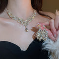 Court Style Alloy Rhinestone Waterdrop Stud Earrings Necklace Jewelry Set Vintage Elegant Luxury view 2