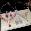 Court Style Alloy Rhinestone Waterdrop Stud Earrings Necklace Jewelry Set Vintage Elegant Luxury view 1